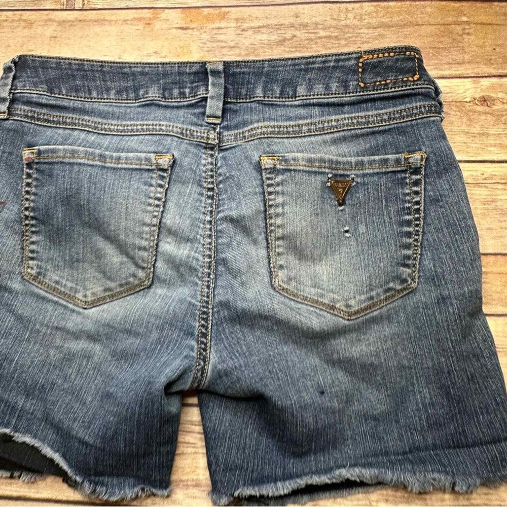 Guess Brittney Skinny Blue Denim Cutoff Jean Shorts Women's Size 27 Long Bermuda - Picture 10 of 12